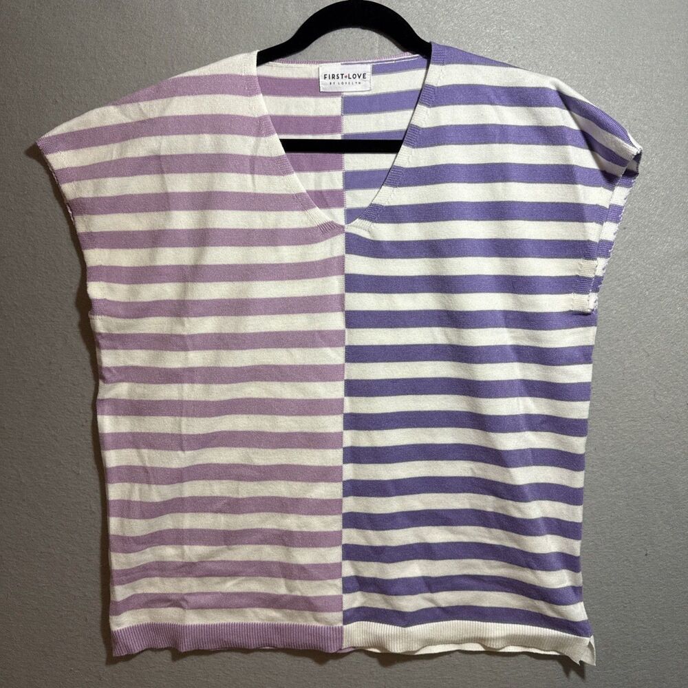 First Love By Lovelyn Cap Sleeve Sweater Striped Top Purple Lavender Large